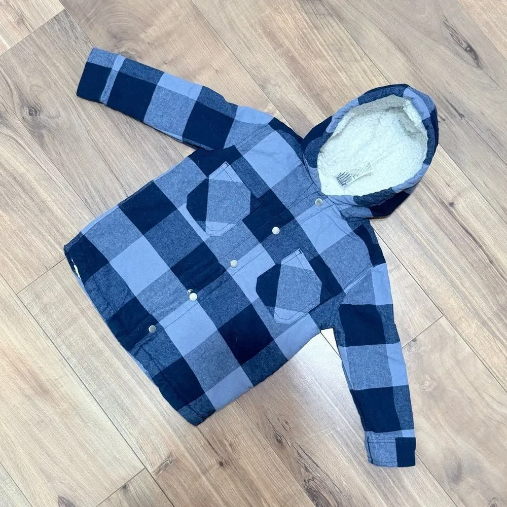 Gerber Blue Plaid Kids Hooded Jacket‎ Size 24 Months